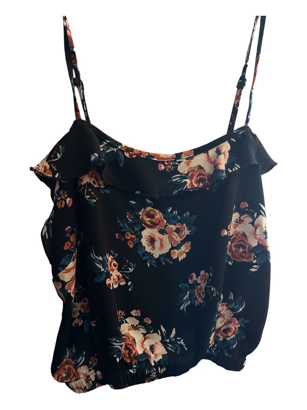 Xhilaration Black Floral Ruffle Spaghetti-Strap Camisole